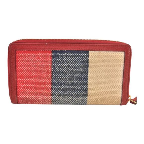 GUCCI Logo Print Long Wallet Purse Canvas Leather Red - Picture 3 of 16